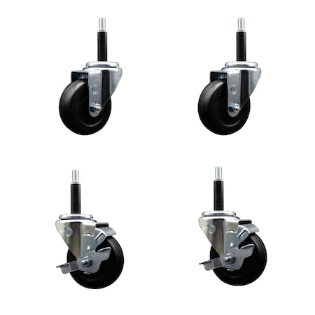 Service Caster 3.5'' Hard Rubber Wheel Swivel 3/4'' Expand Stem Caster Set 2 Brakes, 4PK SCC-EX20S3514-HRS-2-TLB-2-34